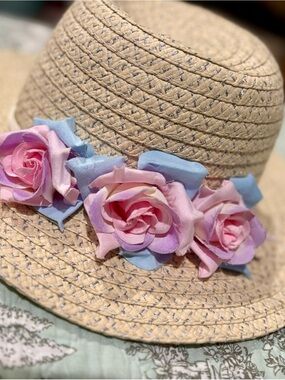 Capelli of New York Beige Straw Hat with Silver Threading